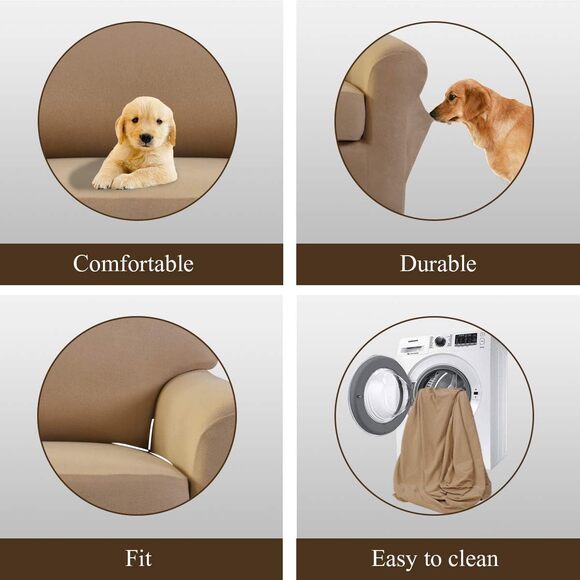 Microfiber Stretch Sofa Slipcover 2 Pieces (Loveseat, Camel） - Picture 4 of 7